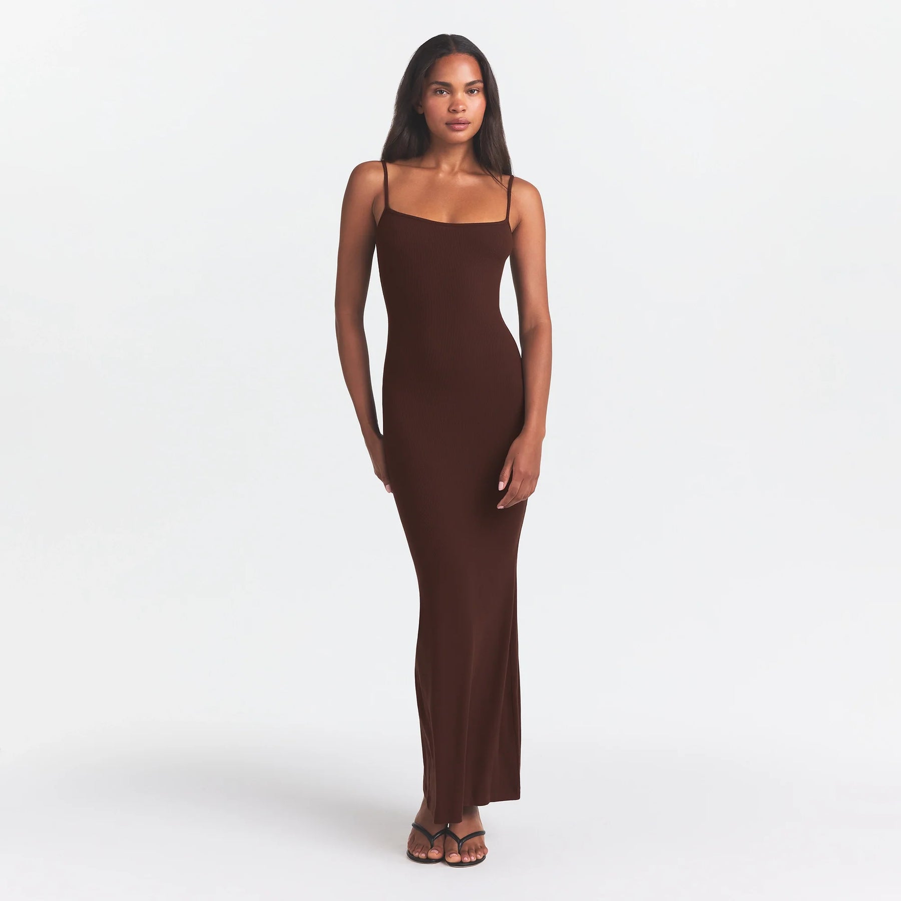 SOFT LOUNGE LONG SLIP DRESS | COCOA