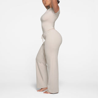 COTTON JERSEY STRAIGHT LEG PANT | STONE
