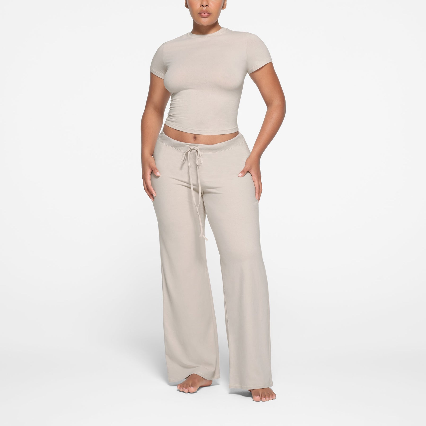 COTTON JERSEY STRAIGHT LEG PANT | STONE