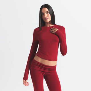 COTTON JERSEY LONG SLEEVE T-SHIRT | BRICK