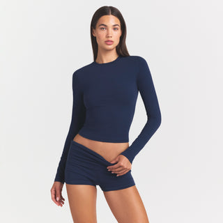 COTTON JERSEY LONG SLEEVE T-SHIRT | NAVY