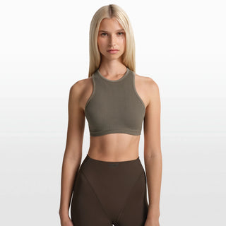 NikeSKIMS RIBBED SEAMLESS RACER FRONT BRA | DUSTY OAKMOSS