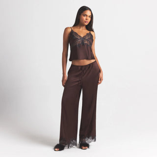 SILK LACE STRAIGHT LEG PANT | ESPRESSO CONTRAST