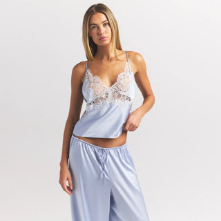 SILK LACE STRAIGHT LEG PANT | PERIWINKLE CONTRAST