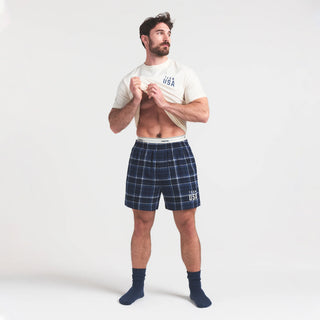 SKIMS FOR TEAM USA FLANNEL SLEEP MENS OLYMPIC SHORT | NAVY PLAID
