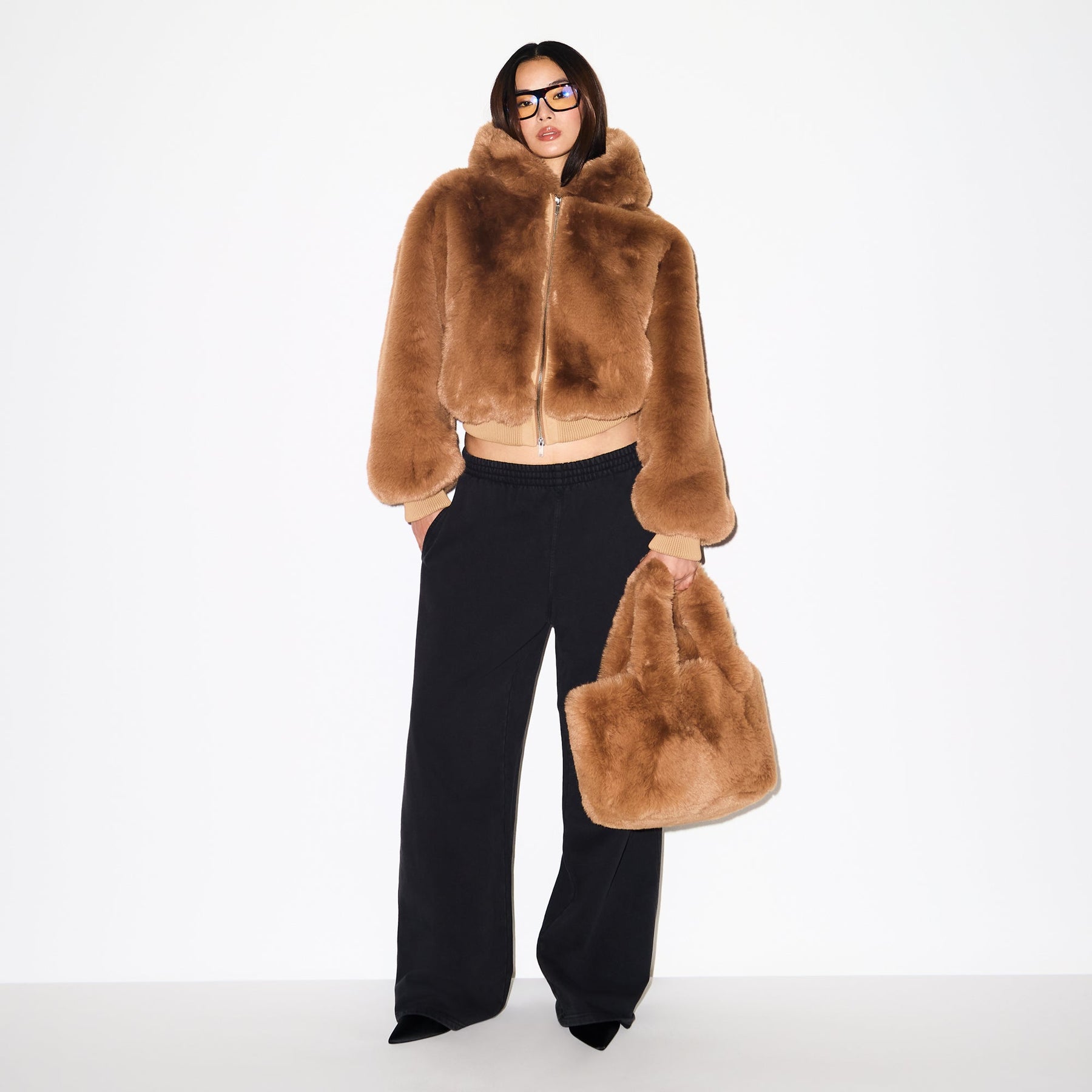 FAUX FUR MINI TOTE | CAMEL