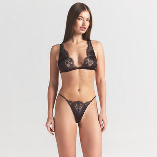 SILK LACE PLUNGE BRALETTE | ESPRESSO CONTRAST