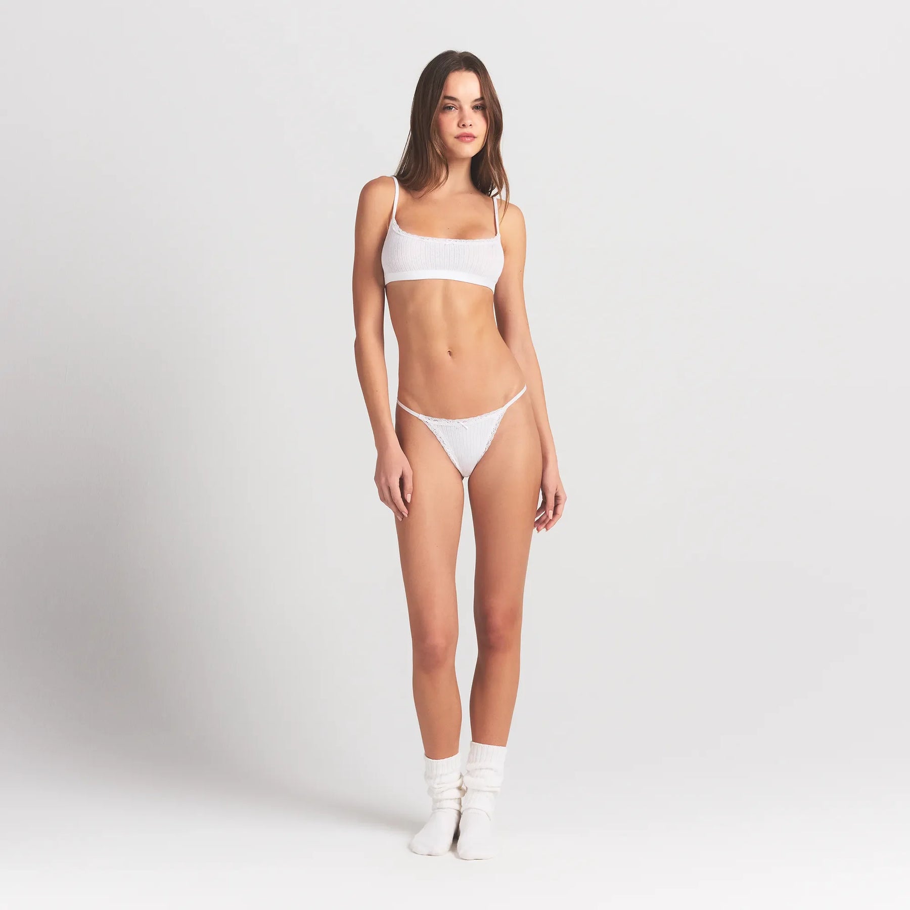 LIGHTWEIGHT COTTON POINTELLE SCOOP BRALETTE | SNOW