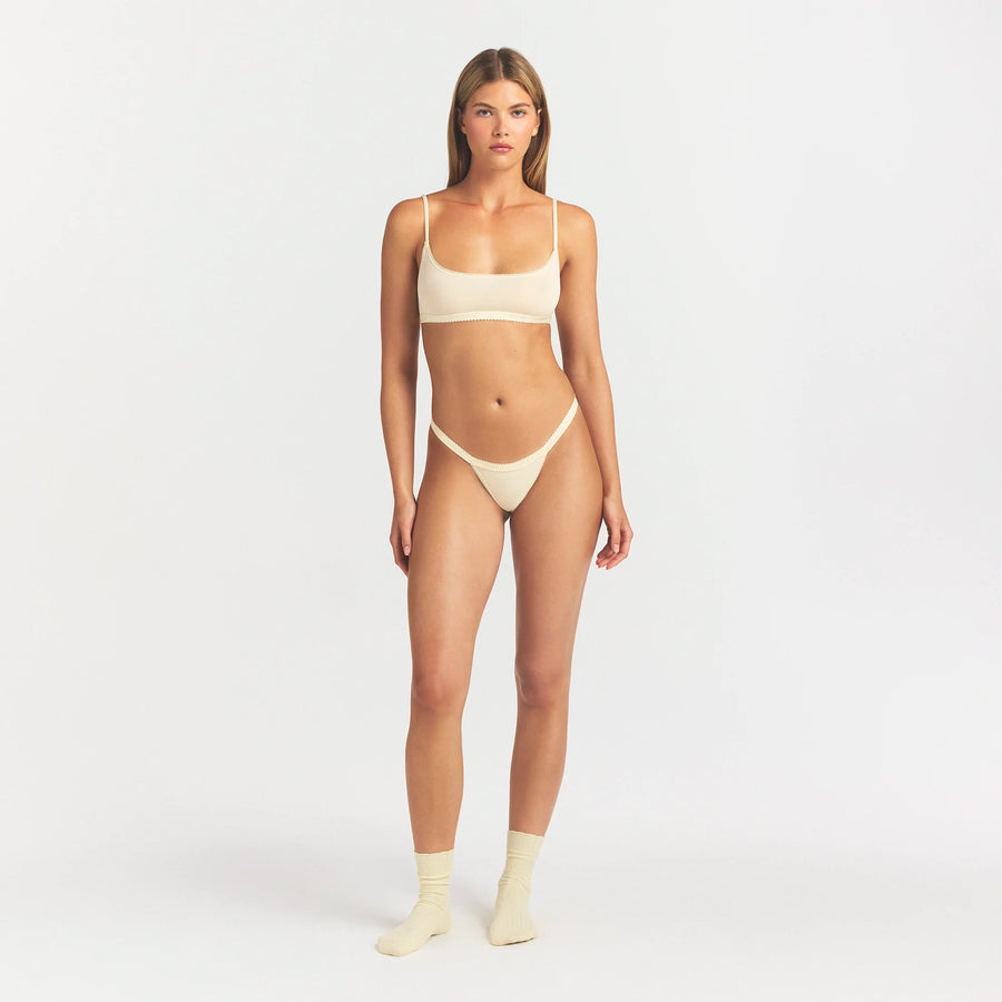 LIGHTWEIGHT COTTON LOGO PICOT SCOOP BRALETTE | BUTTER TONAL