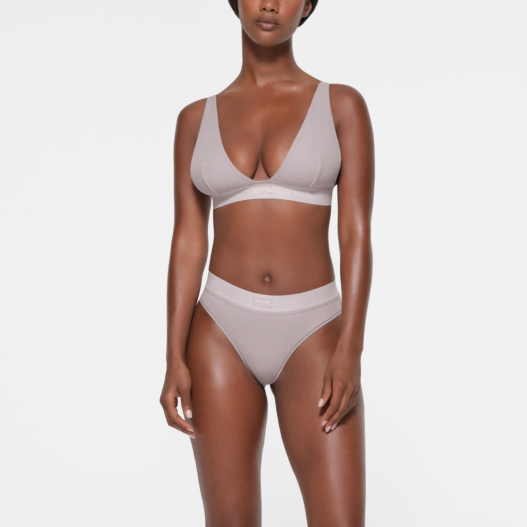 COTTON RIB PLUNGE BRALETTE | OYSTER