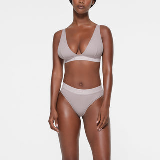 COTTON RIB PLUNGE BRALETTE | OYSTER