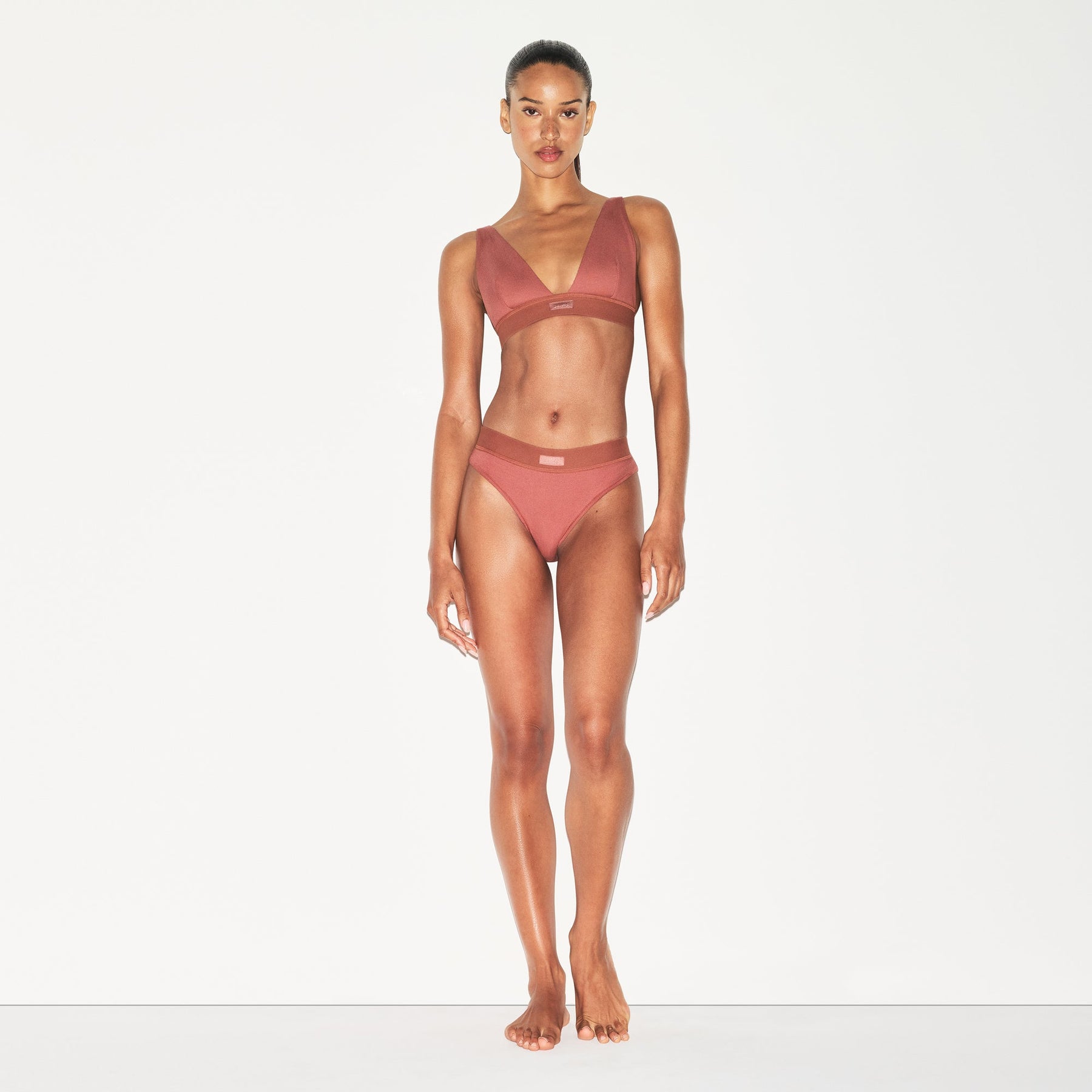 COTTON RIB PLUNGE BRALETTE | REDWOOD