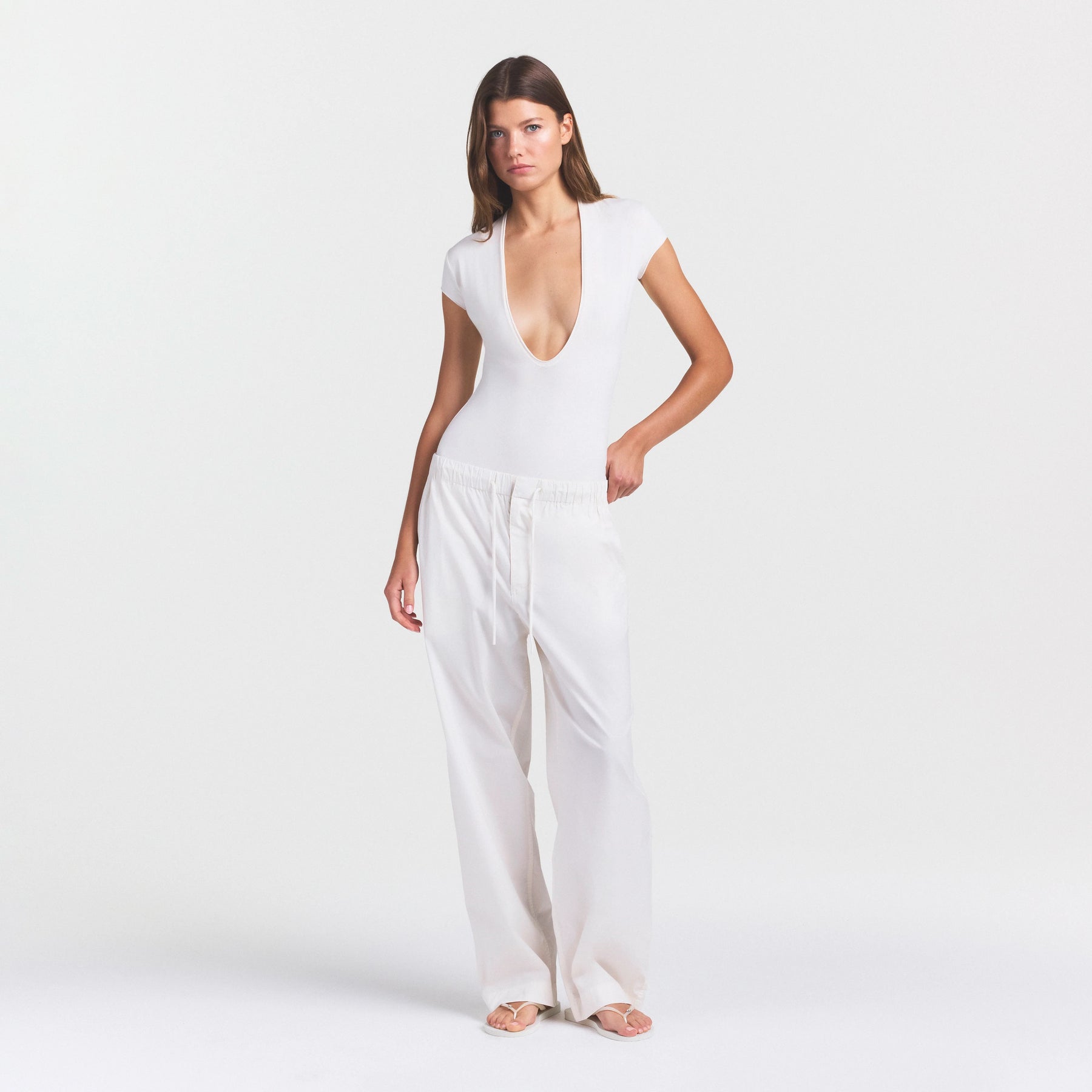 COTTON JERSEY DEEP PLUNGE BODYSUIT | MARBLE