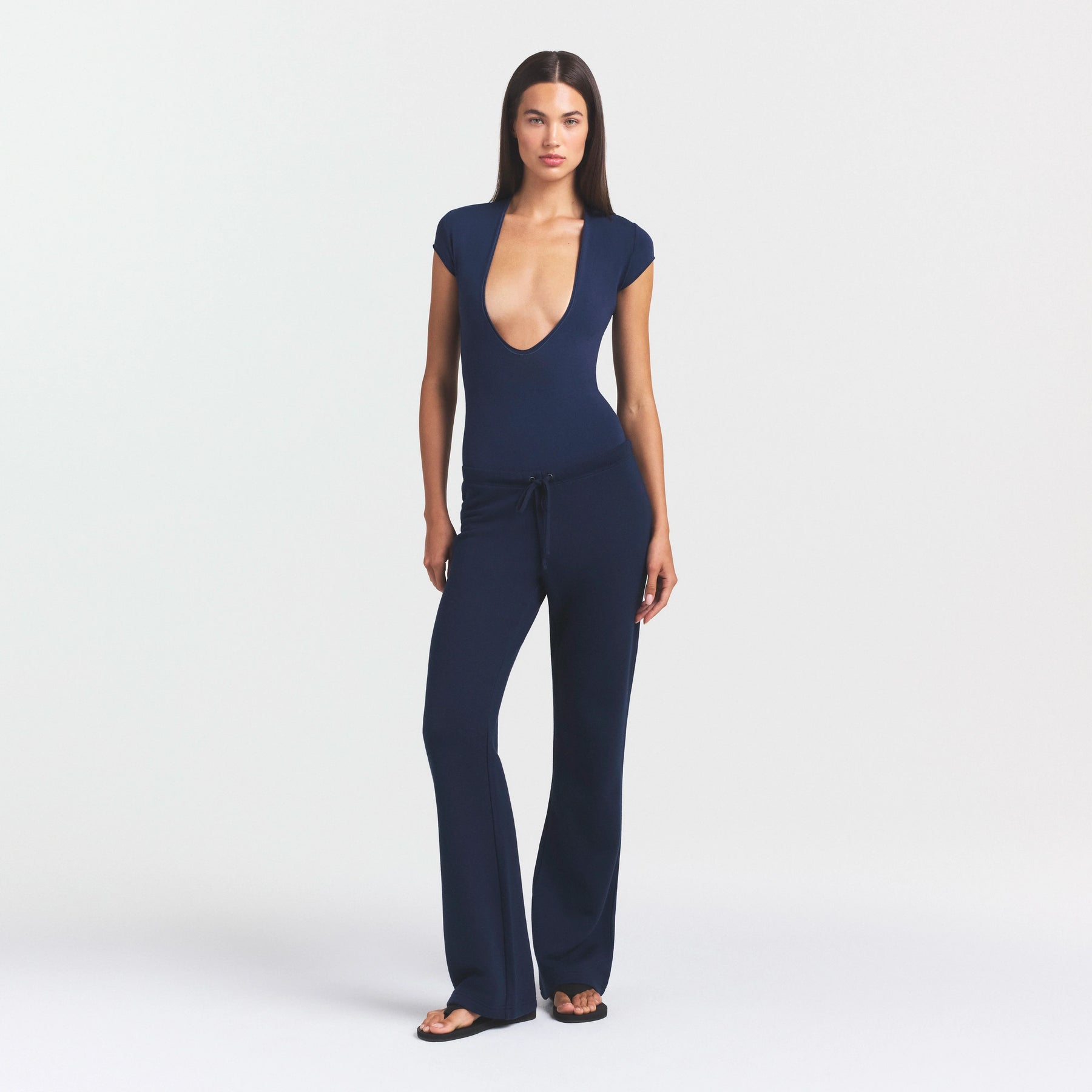 COTTON JERSEY DEEP PLUNGE BODYSUIT | NAVY