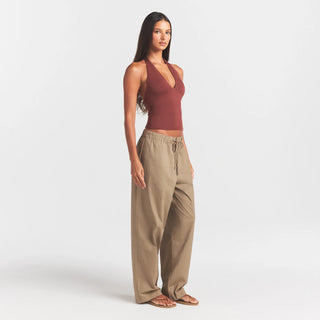 WOVEN COTTON OVERSIZED STRAIGHT LEG PANT | DESERT