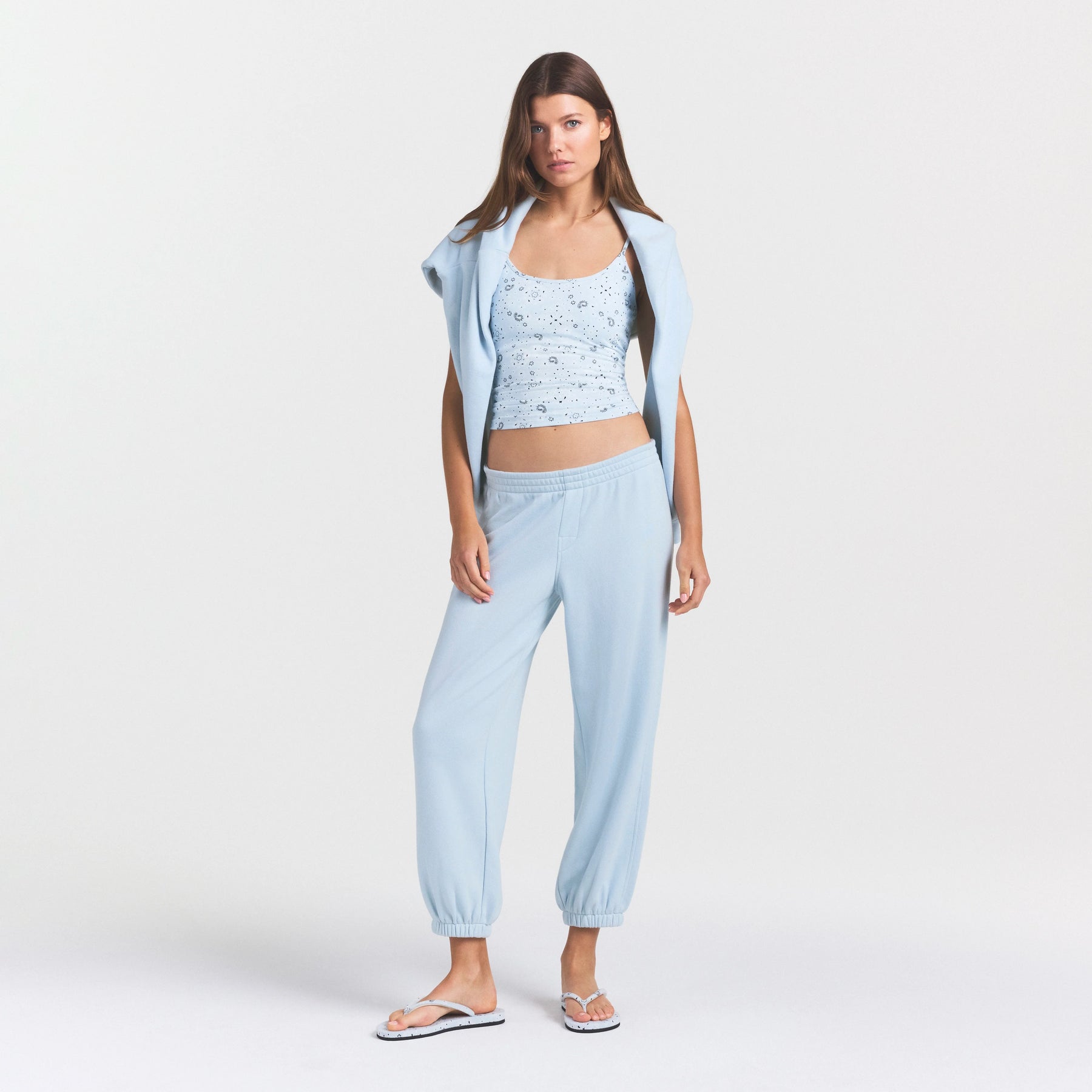 DRAPEY FRENCH TERRY CROPPED JOGGER | POWDER BLUE