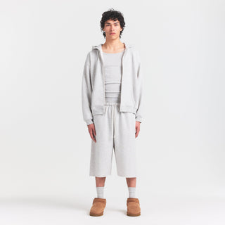 FLEECE LOUNGE MENS RELAXED LONG SHORT | LIGHT HEATHER GREY