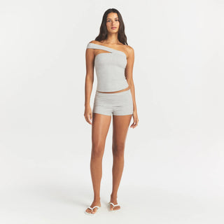 COTTON JERSEY FOLDOVER SHORT | LIGHT HEATHER GREY