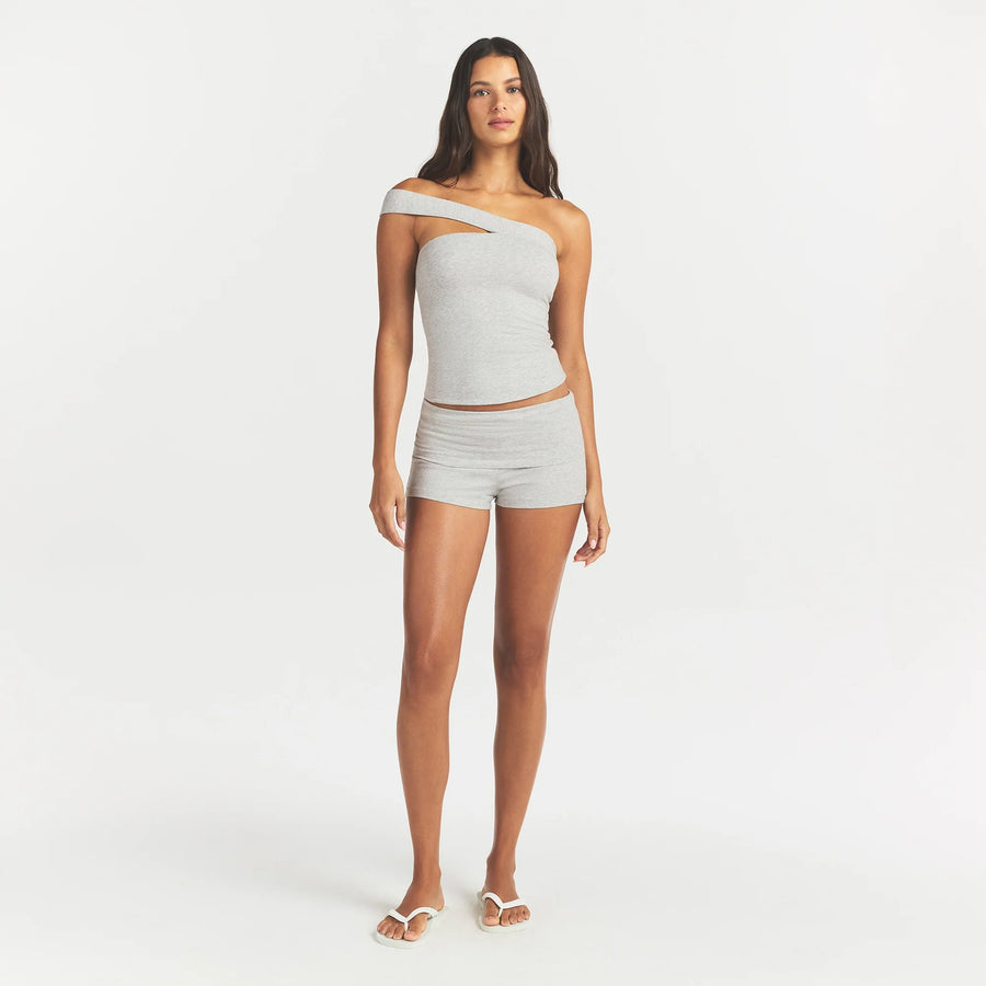 COTTON JERSEY FOLDOVER SHORT | LIGHT HEATHER GREY