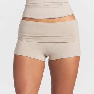 COTTON JERSEY FOLDOVER SHORT | STONE