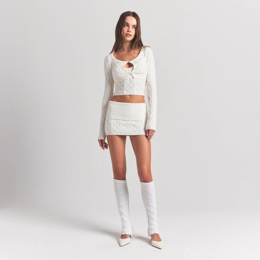 SWEATER KNITS CABLE KNIT MINI SKIRT | IVORY