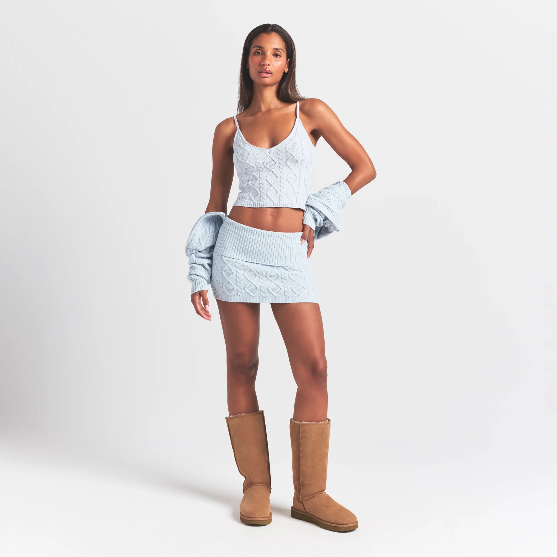 SWEATER KNITS CABLE KNIT MINI SKIRT | ZEN BLUE