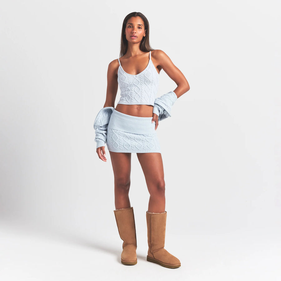 SWEATER KNITS CABLE KNIT MINI SKIRT | ZEN BLUE