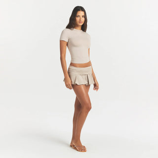 COTTON JERSEY FOLDOVER MINI SKORT | STONE