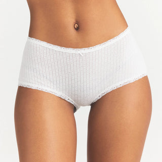 LIGHTWEIGHT COTTON POINTELLE LACE BOY SHORT | SNOW
