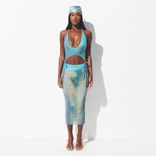 MESH COVER-UPS MIDI SKIRT | CYAN FK BODY PRINT