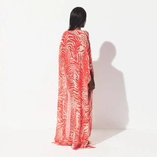 SWIM COVER-UPS SHEER LONG KAFTAN | CARMINE ZEBRA PRINT