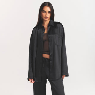 LIGHTWEIGHT SATIN OVERSIZED SHIRT | OBSIDIAN