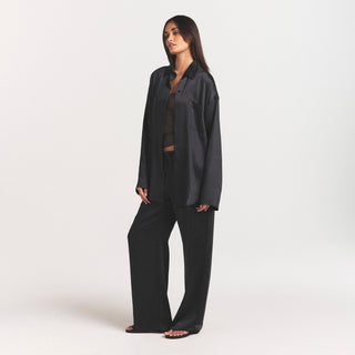 LIGHTWEIGHT SATIN OVERSIZED SHIRT | OBSIDIAN