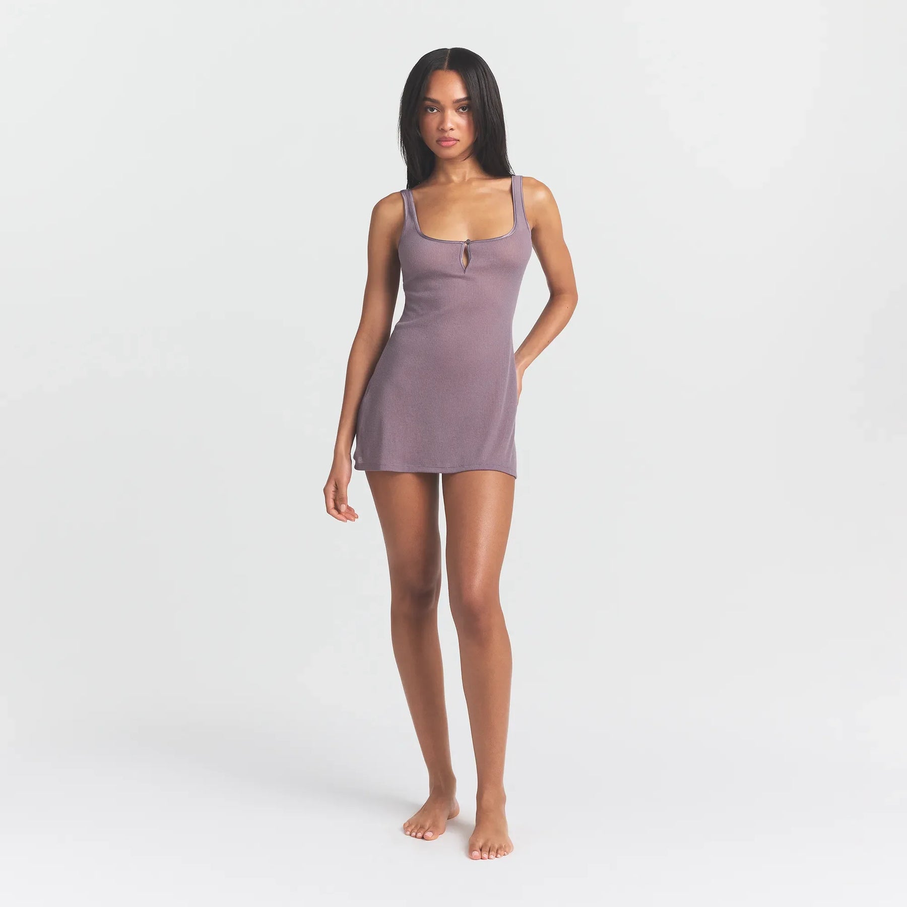 SHEER RIB MINI SLIP DRESS | ZINC