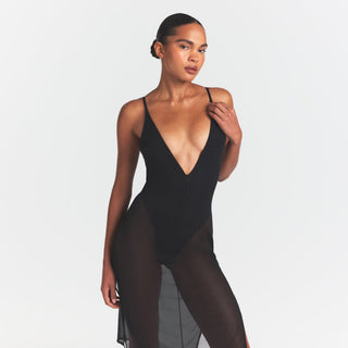 SKIMS BODY MESH PLUNGE MIDI DRESS | ONYX