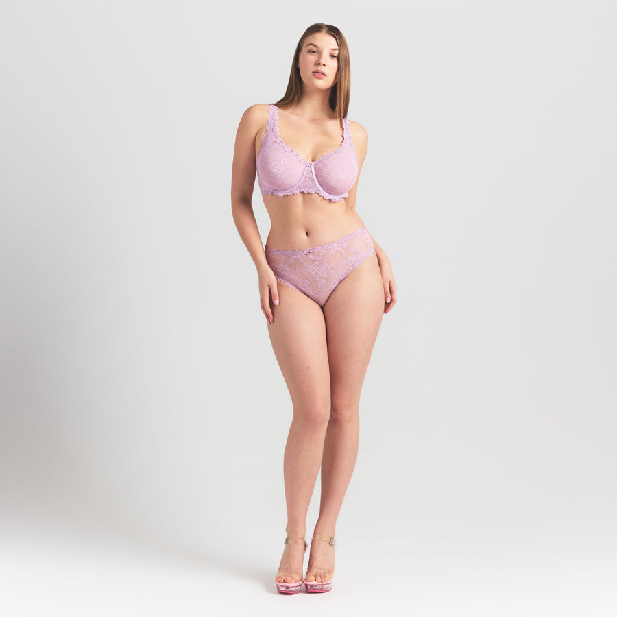 STRETCH LACE UNLINED FULL COVERAGE BRA | BABY PINK