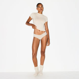 LIGHTWEIGHT COTTON RUCHED BACK HIPSTER | OATMEAL HEATHER