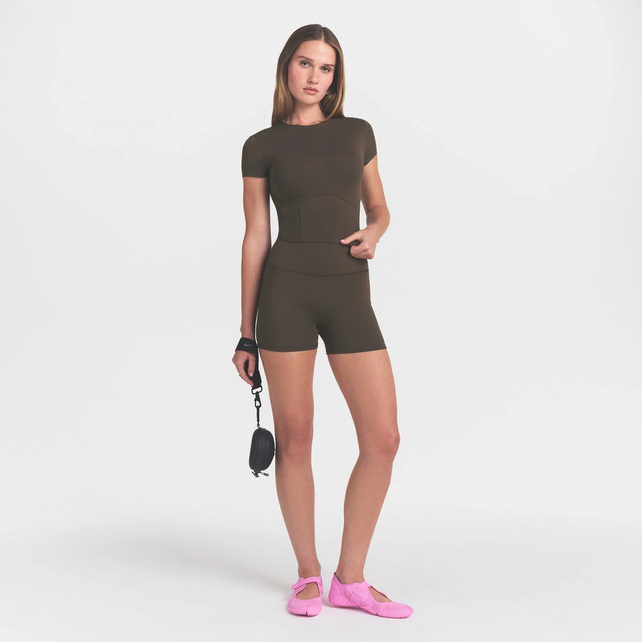 NikeSKIMS MATTE CROPPED CORSET TEE | DARK SEPIA