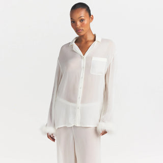 BRIDAL SLEEP FEATHER TRIM LONG SET | IVORY