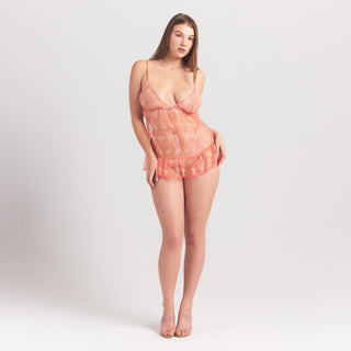 EMBROIDERED TULLE MINI SLIP DRESS AND TANGA SET | GUAVA HEART TULLE