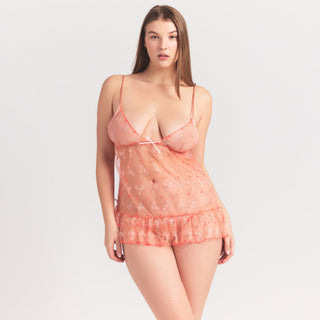 EMBROIDERED TULLE MINI SLIP DRESS AND TANGA SET | GUAVA HEART TULLE