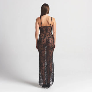 ULTRA FINE LACE TIE FRONT LONG SLIP DRESS | ONYX