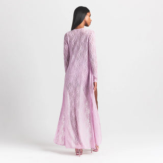 STRETCH LACE LONG ROBE | BABY PINK