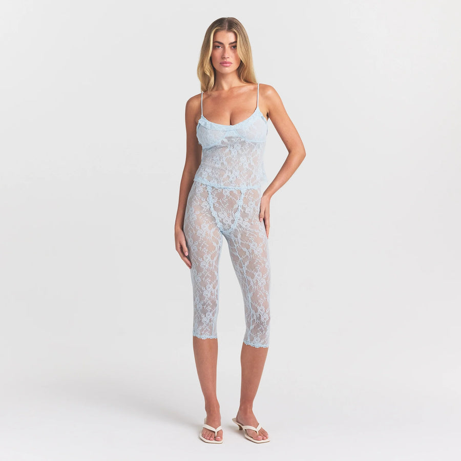 STRETCH LACE RUFFLE CAMI | POWDER BLUE