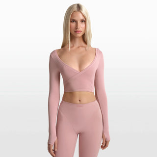 NikeSKIMS STRETCH KNIT WRAP LONG SLEEVE CROPPED TOP | HIMALAYAN