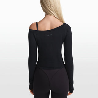 NikeSKIMS STRETCH KNIT LONG SLEEVE BOATNECK TOP | OBSIDIAN