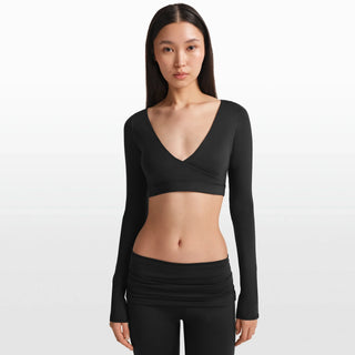 NikeSKIMS MATTE WRAP LONG SLEEVE CROPPED TOP | OBSIDIAN