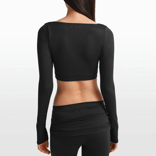 NikeSKIMS MATTE WRAP LONG SLEEVE CROPPED TOP | OBSIDIAN