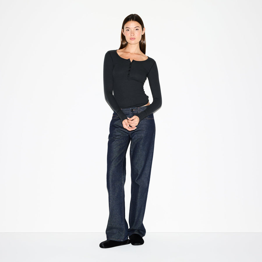 COTTON RIB SCOOP NECK HENLEY | SOOT