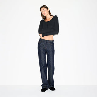COTTON RIB SCOOP NECK HENLEY | SOOT